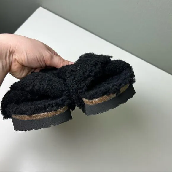 Birkenstock Black Shearling Cross Cork Papillo Daytona Platform Sandal 5