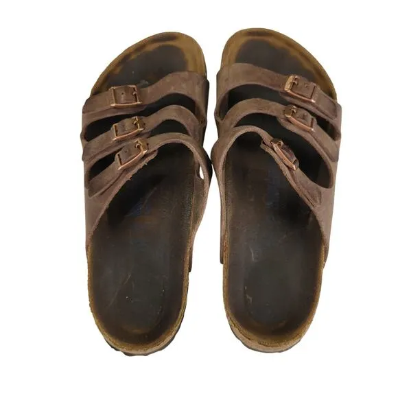 Birkenstock Florida 3 Strap Slip-on Sandals EU 42 Men's 9 Wmns 11 Brown Leather