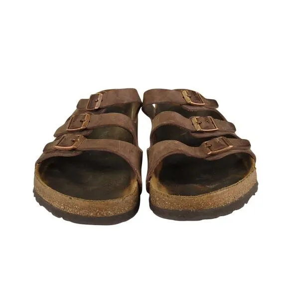 Birkenstock Florida 3 Strap Slip-on Sandals EU 42 Men's 9 Wmns 11 Brown Leather