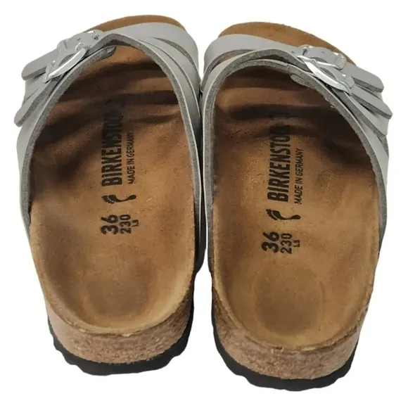 Birkenstock Florida Birko Flor Womens Silver 3 Buckle Slip On Sandals Size 36