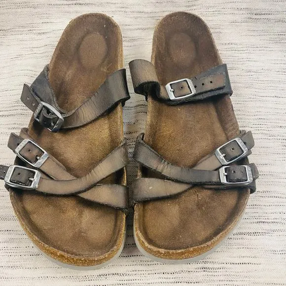 Birkenstock Franca Brown Leather Slip-On Sandals Size 10