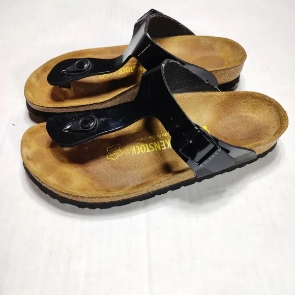 Birkenstock Gizeh Black Speckled Patent Leather Sandal Unisex Slip On L6 M4