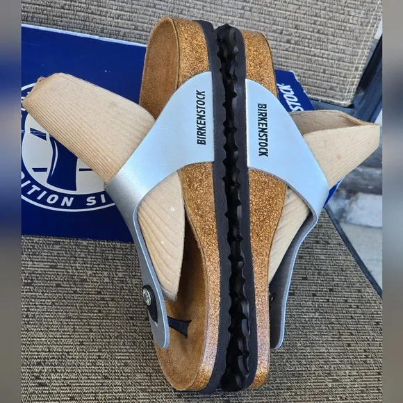 Birkenstock Gizeh Silver Sandals, Size 10 (Euro 41)N