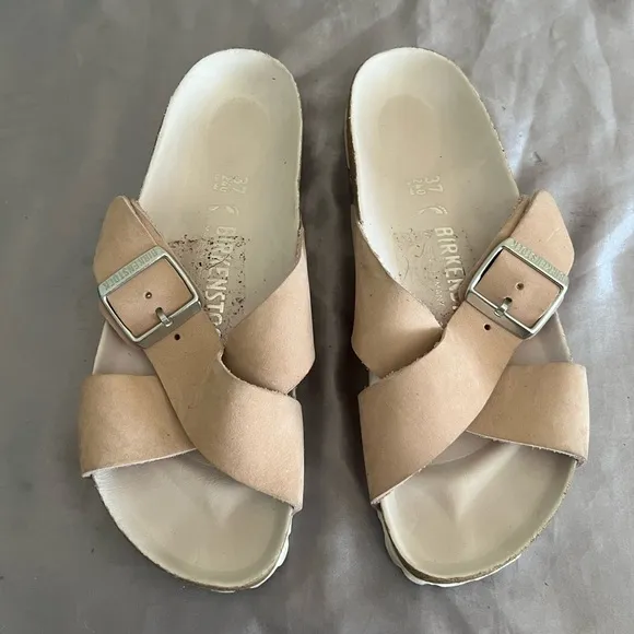 Birkenstock Siena Light Rose Beige Nubuck Sandal Slide Shoes 37