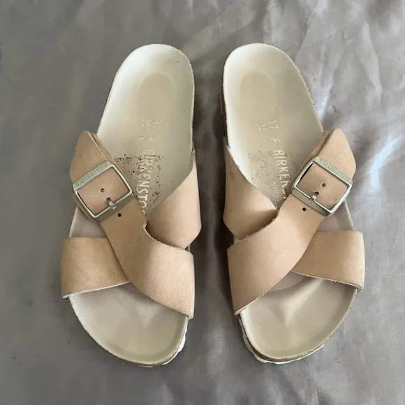 Birkenstock Siena Light Rose Beige Nubuck Sandal Slide Shoes 37