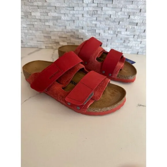 Birkenstock Uji Double Strap Slide Sandals Sienna Red EU 38 Womens US 7 Men 5