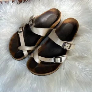 Birkenstock White Pearl Criss Cross Strap Slip On Sandals