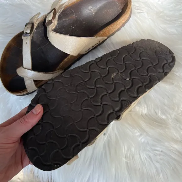 Birkenstock White Pearl Criss Cross Strap Slip On Sandals