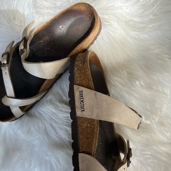 Birkenstock White Pearl Criss Cross Strap Slip On Sandals