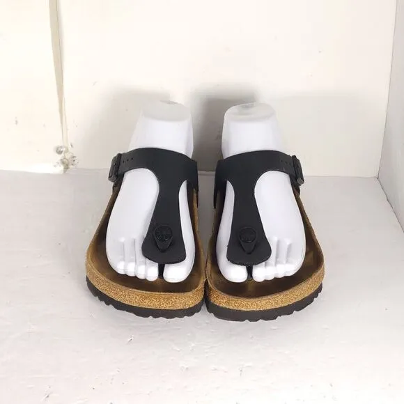 Birkenstock Women's Gizeh EU38 US7 Black Birko-Flor T-strap Thong Sandals Shoes