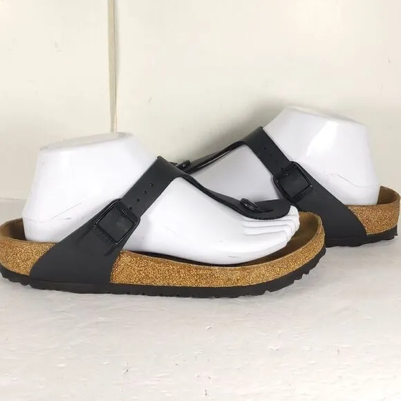 Birkenstock Women's Gizeh EU38 US7 Black Birko-Flor T-strap Thong Sandals Shoes