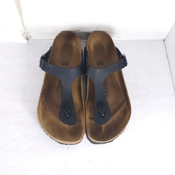 Birkenstock Women's Gizeh EU38 US7 Black Birko-Flor T-strap Thong Sandals Shoes