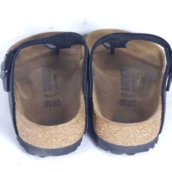 Birkenstock Women's Gizeh EU38 US7 Black Birko-Flor T-strap Thong Sandals Shoes
