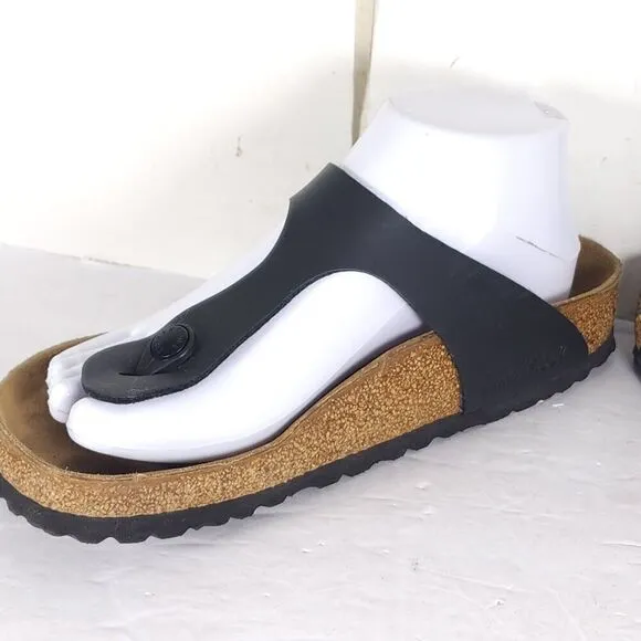 Birkenstock Women's Gizeh EU38 US7 Black Birko-Flor T-strap Thong Sandals Shoes