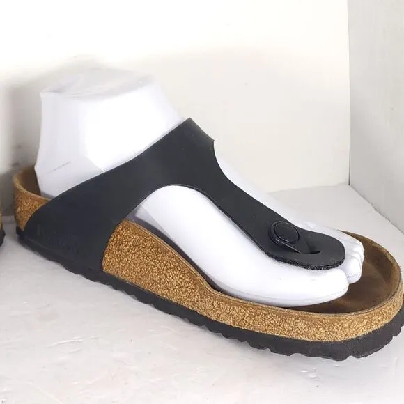 Birkenstock Women's Gizeh EU38 US7 Black Birko-Flor T-strap Thong Sandals Shoes