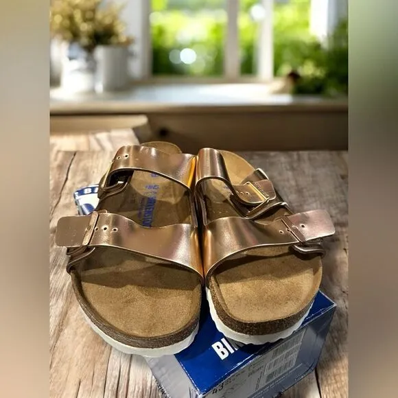 BIRKENSTOCK ARIZONA SLIP ON SANDALS (COPPER METALLIC) Size EU 43