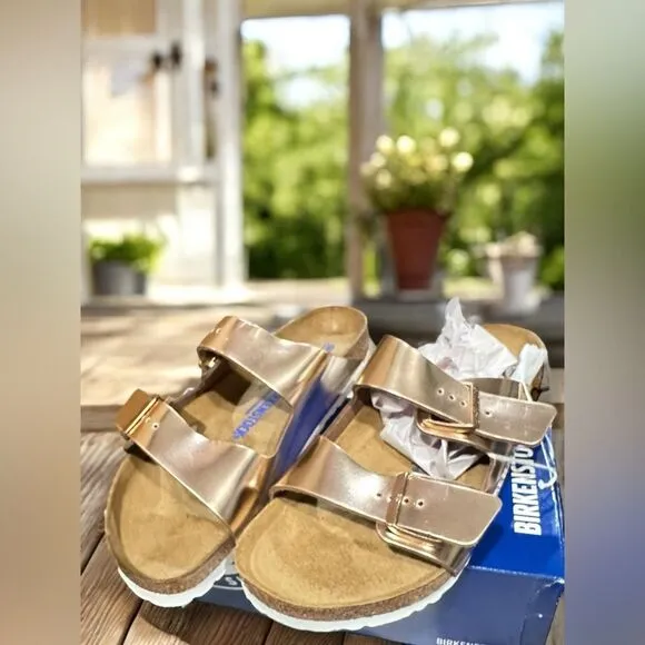 BIRKENSTOCK ARIZONA SLIP ON SANDALS (COPPER METALLIC) Size EU 43