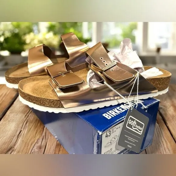 BIRKENSTOCK ARIZONA SLIP ON SANDALS (COPPER METALLIC) Size EU 43