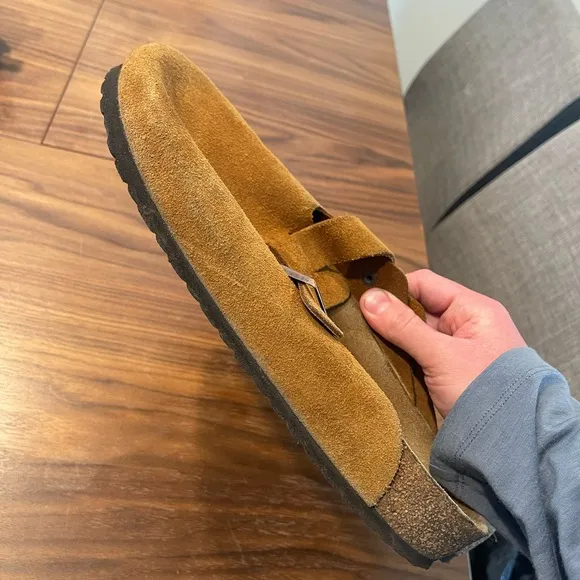 BIRKENSTOCKS Men's Boston soft footbed Brown Suede Slip-On Sandals