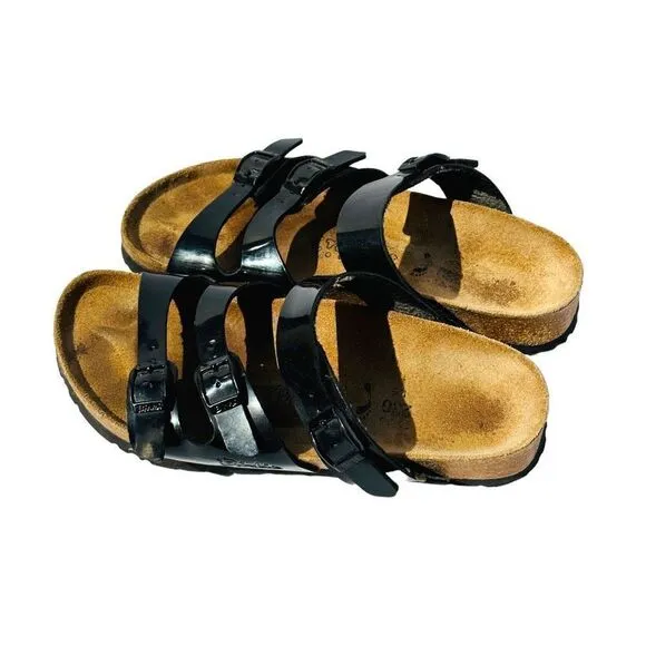 Birkenstock Womens Sandals Cork Footbed Strappy Buckle Slip On Black Size 36 / U