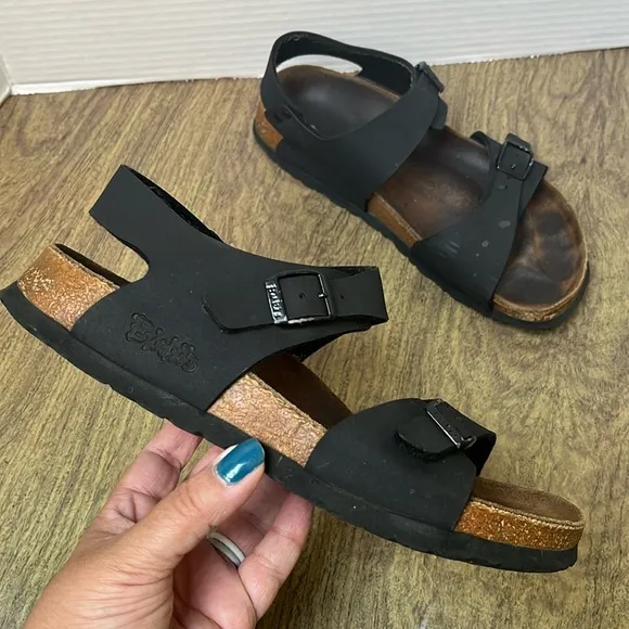 Birki's Black &quot;Rio&quot; Birko-Flor Sandals Size 7