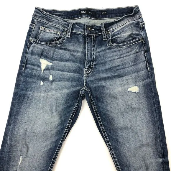 BKE Mason Light Wash Distressed Blue Slim Straight Jeans Pants Size 33x34 B20