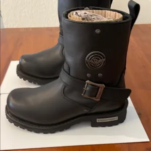 Black Mid-Calf Motorcycle Boots with Silver Buckle