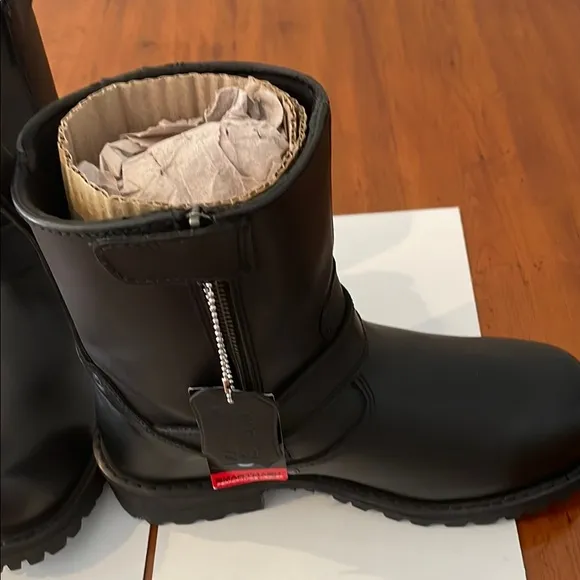 Black Mid-Calf Motorcycle Boots with Silver Buckle