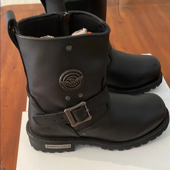 Black Mid-Calf Motorcycle Boots with Silver Buckle