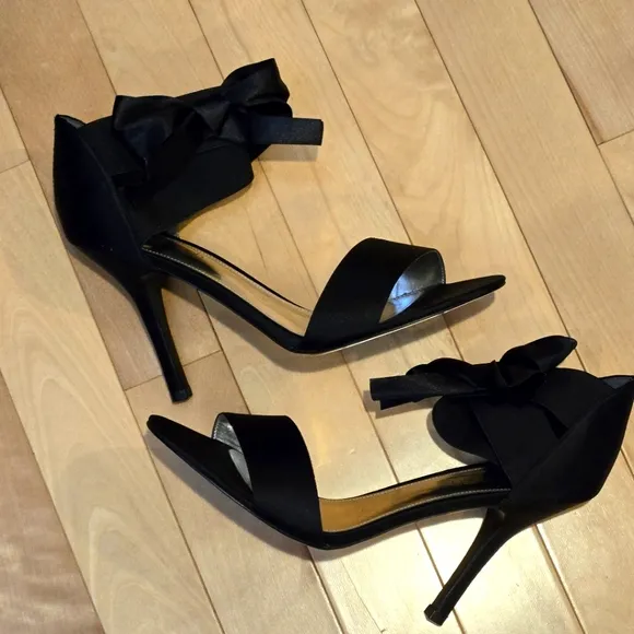 Black Satin Ankle Strap Stiletto Heels by The Touch Of Nina, Size 10