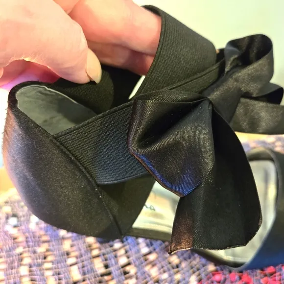 Black Satin Ankle Strap Stiletto Heels by The Touch Of Nina, Size 10