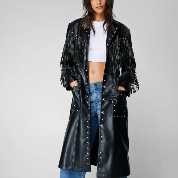 Black Studded Fringe Women's Jacket