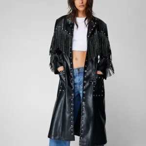 Black Studded Fringe Women's Jacket