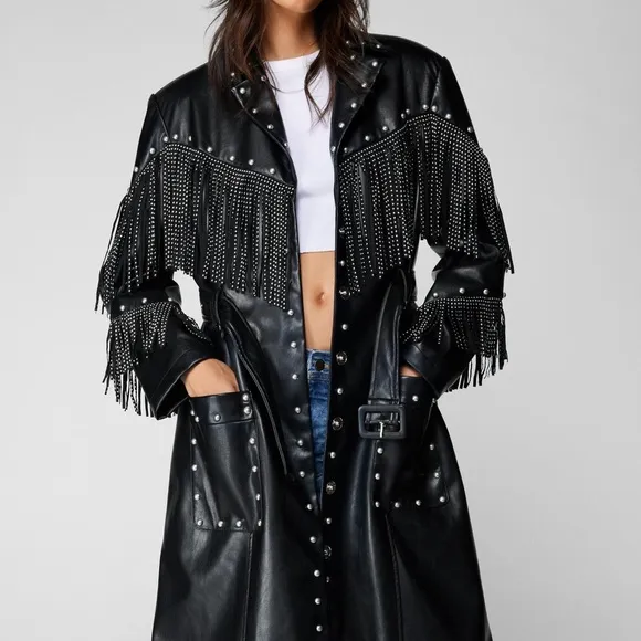 Black Studded Fringe Women's Jacket