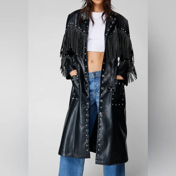 Black Studded Fringe Women's Jacket
