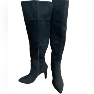 Black suede pointed toe high heel tall over the knee winter boots sz 6.5