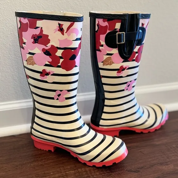 Black   White Striped &amp; Floral Garden or Rain Boots - Fun, Bold &amp; Weather-Ready!