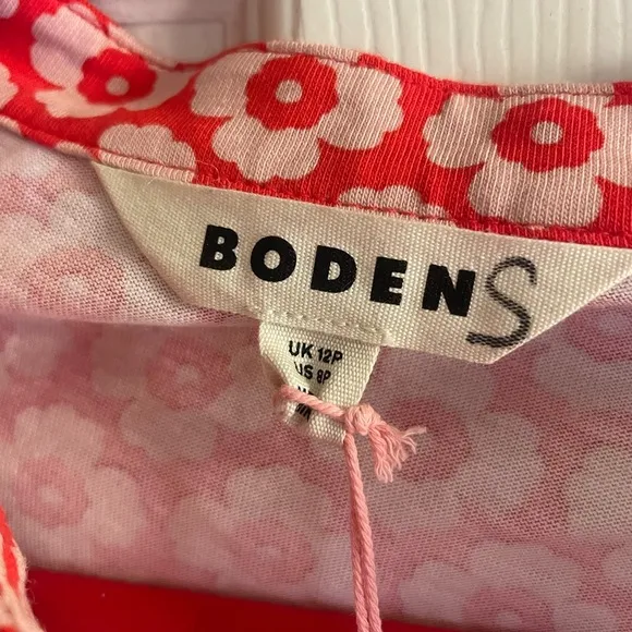 Boden Julia Short Sleeve Shirt Dress Flame Scarlet, Primrose Stamp 8P NWT