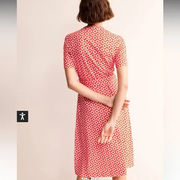 Boden Julia Short Sleeve Shirt Dress Flame Scarlet, Primrose Stamp 8P NWT