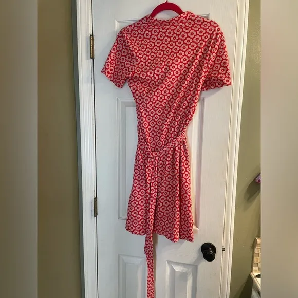 Boden Julia Short Sleeve Shirt Dress Flame Scarlet, Primrose Stamp 8P NWT