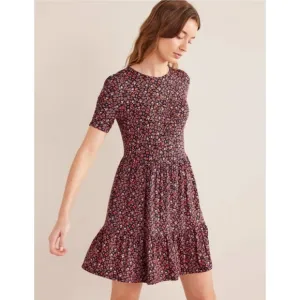 Boden | Ruched Bust Jersey Mini Dress In Pink Sherbet, Petal Foliage Size 10