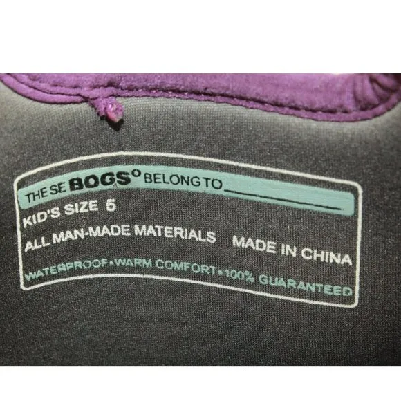 Bogs Classic Purple Rubber Pull On Waterproof Winter Boots Size 5 Youth