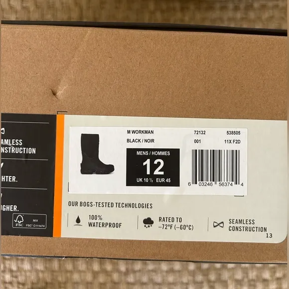 BOGS COMPOSITE TOE  Insulated Waterproof Work Boots,Black (72132CT-001), 12, NWT
