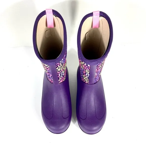 Bogs Girls Neo Classic Leopard Insulated Rain Boots Purple Multi Size 6 US 39 EU