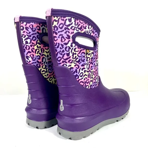 Bogs Girls Neo Classic Leopard Insulated Rain Boots Purple Multi Size 6 US 39 EU