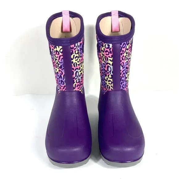 Bogs Girls Neo Classic Leopard Insulated Rain Boots Purple Multi Size 6 US 39 EU