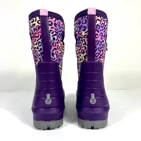 Bogs Girls Neo Classic Leopard Insulated Rain Boots Purple Multi Size 6 US 39 EU