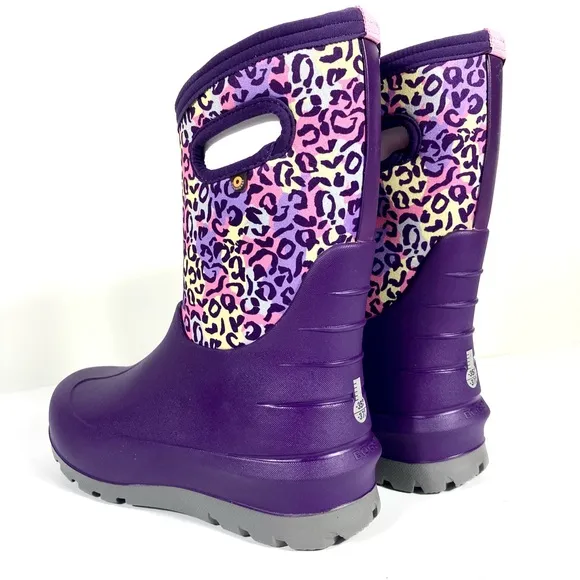 Bogs Girls Neo Classic Leopard Insulated Rain Boots Purple Multi Size 6 US 39 EU