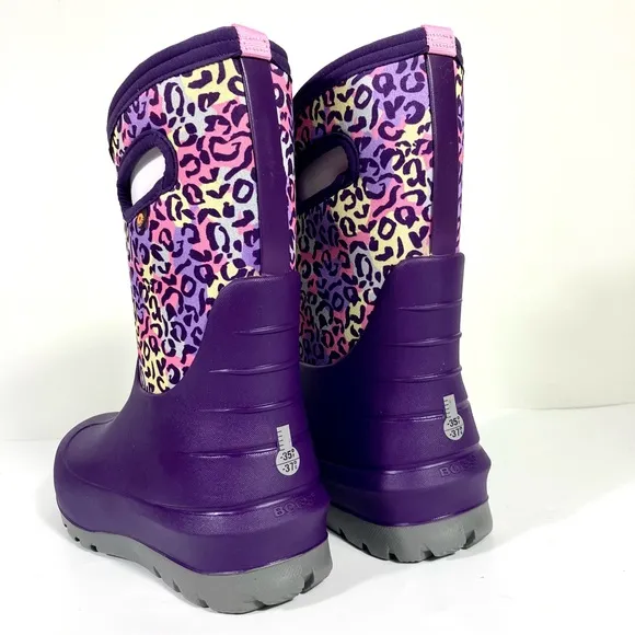 Bogs Girls Neo Classic Leopard Insulated Rain Boots Purple Multi Size 6 US 39 EU