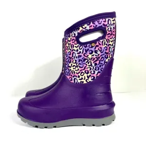 Bogs Girls Neo Classic Leopard Insulated Rain Boots Purple Multi Size 6 US 39 EU